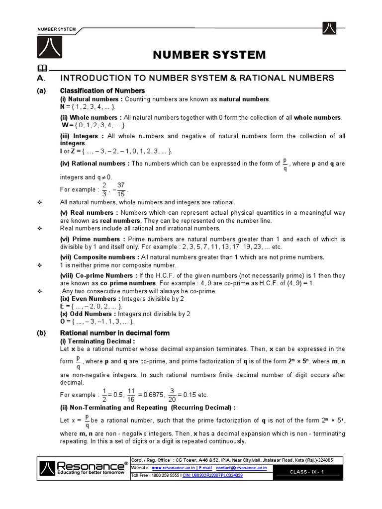 Resonance Maths Module Class 10 Pdf Numbers Decimal