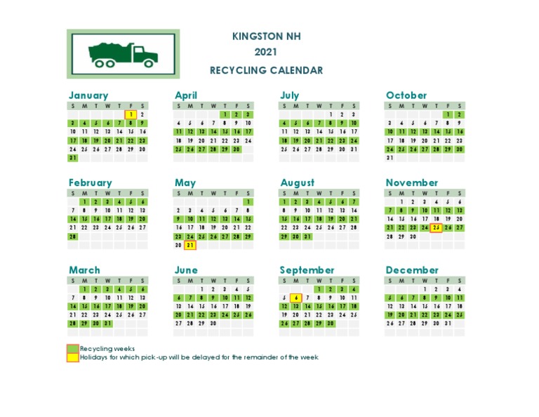 January April July October Kingston NH Recycling Calendar 2021 PDF