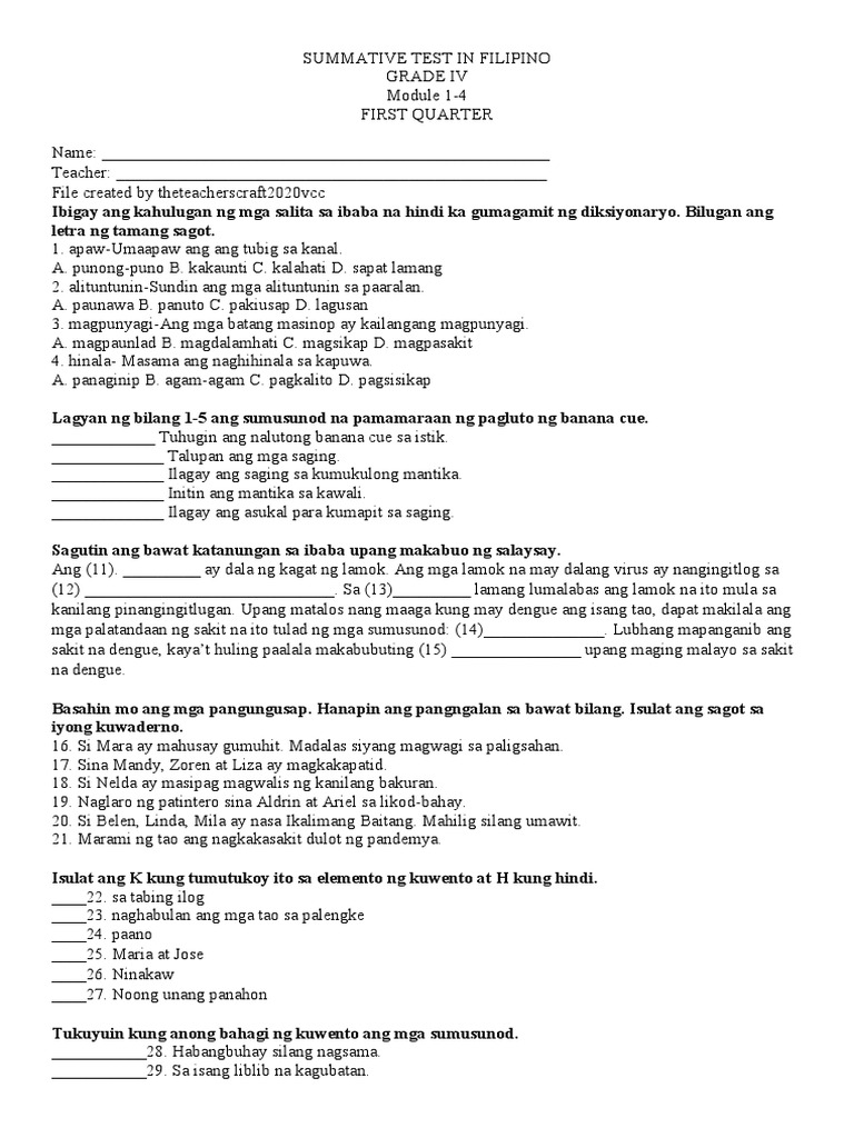 Summative Test in Filipino PDF