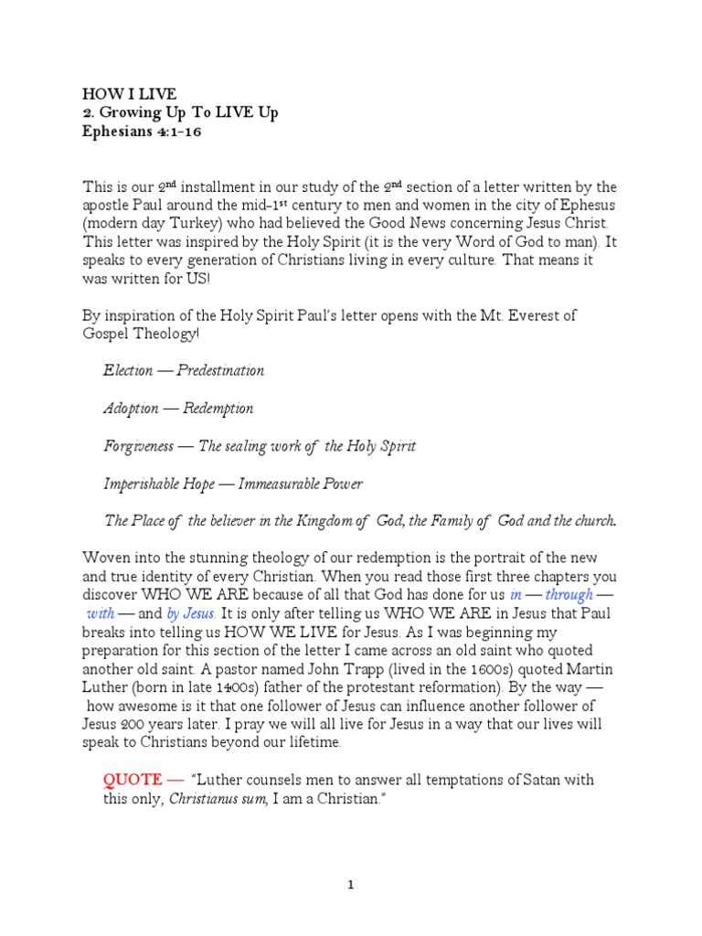 Living Up to the Gospel in Ephesians | PDF | Spiritual Gift | Paul The ...