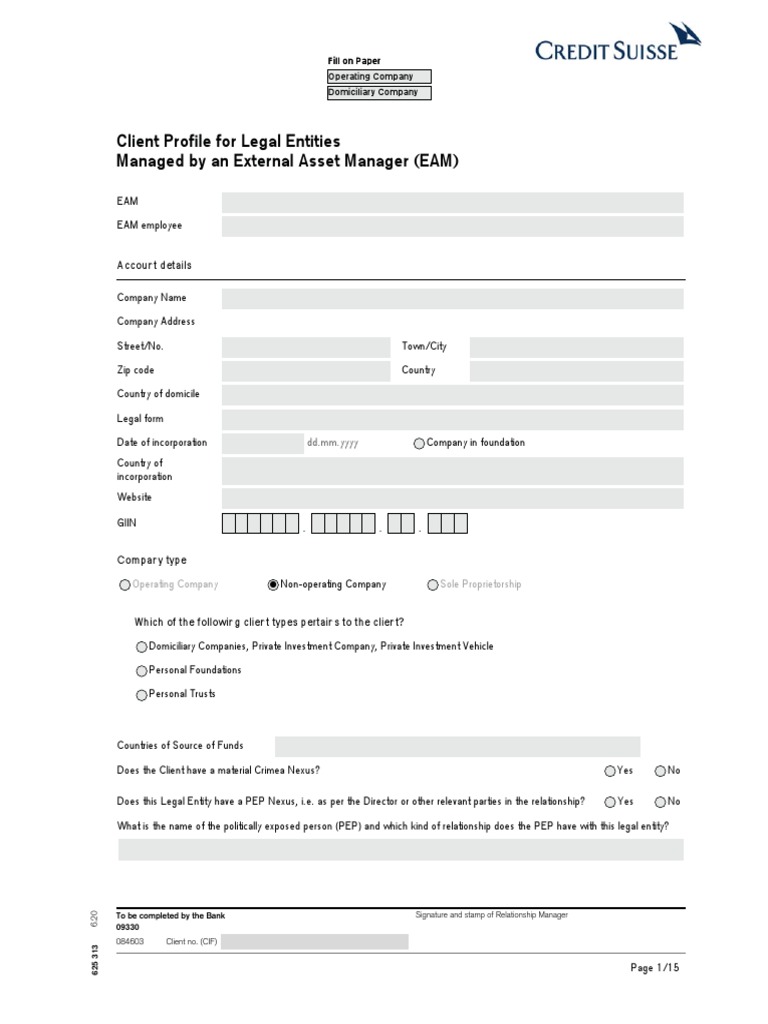 Client Profile for Legal Entities Form | PDF | Banks | Loans
