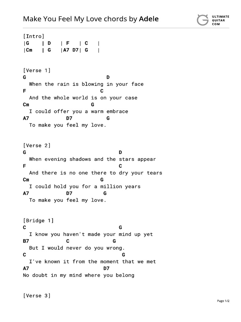 Make You Feel My Love Chords by Adeletabs at Ultimate Guitar Archive PDF