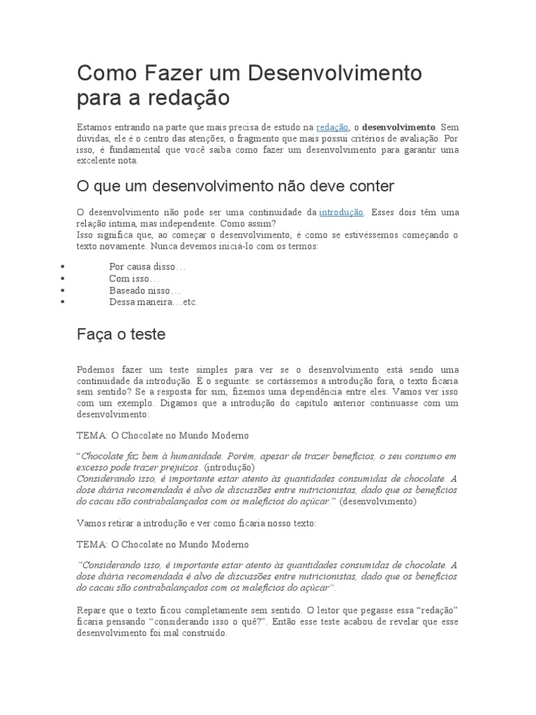 Como Fazer Um Desenvolvimento para A Redação | PDF | Chocolate | Agressão
