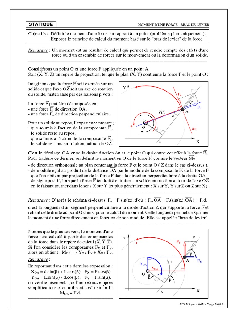01 Statique Moment Dune Force Bras de Levier | PDF | Moment d'une force ...