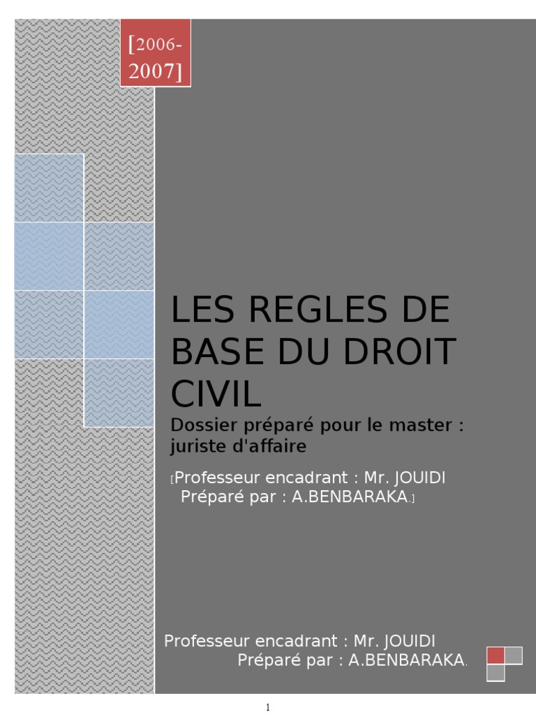 1 Les Regles De Base Du Droit Civil Pdf Droit Des Obligations Droit Des Biens