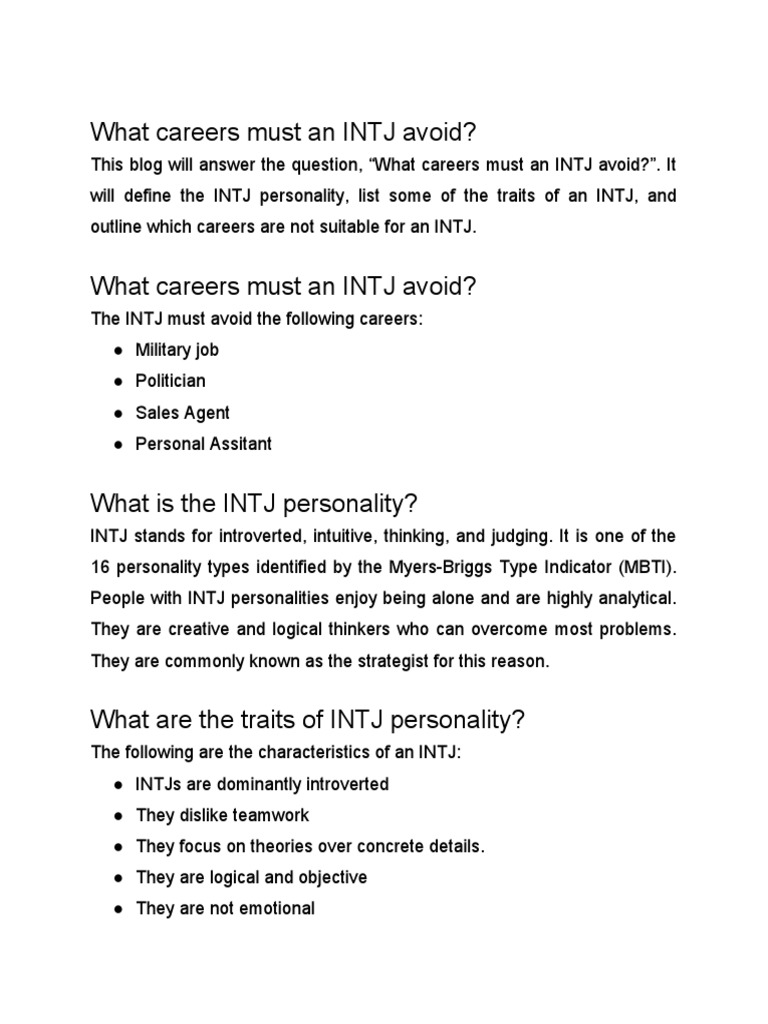 Careers INTJs Should Avoid | PDF | Sales | Human Nature