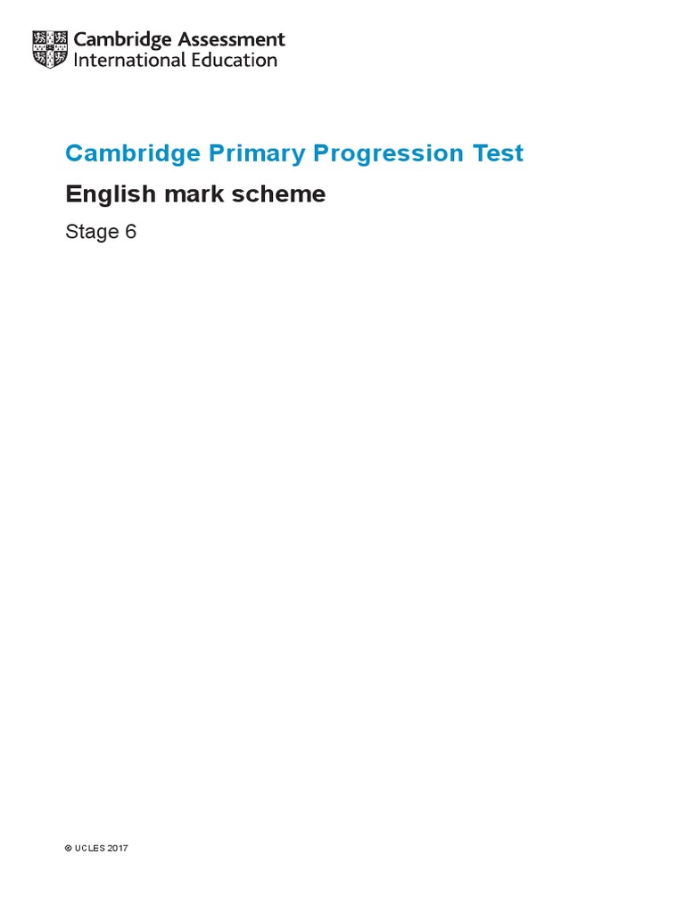 Cambridge Primary Progression Test - 0844 English Stage 6 Mark Scheme ...