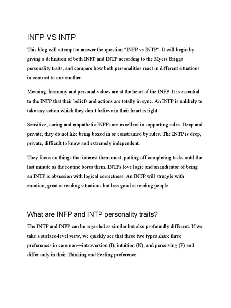 Infp Vs Intp Pdf Personality Type Human Nature
