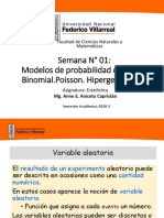 Bioestadística - Semana 1. Modelos de Probabilidad Discretas: Binomial - Poisson. Hipergeométrica