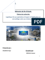 Mémoire de Fin D'étude: Logistique Lié Aux Opérations D'export Et Fiabilisation Et Verrouillage Suite Aux Réclamations