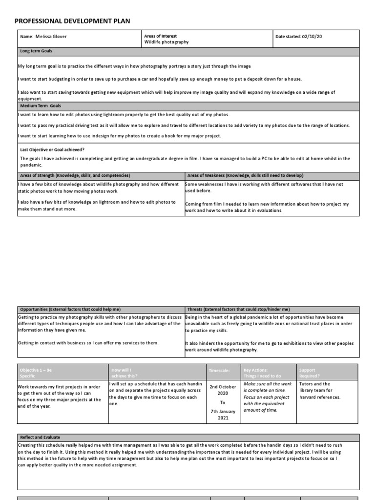 Melissa Glover's Photography Development Plan | PDF | Time Management ...