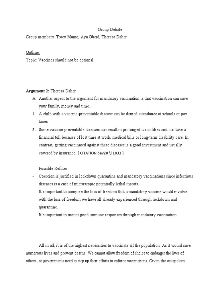 Group Debate Outline | PDF | Vaccines | Vaccination
