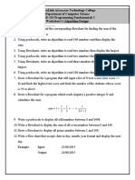 Microlink Technology College Department of Computer Science Csse-133 Programming Fundamentals I Worksheet 1 (Algorithm Design)