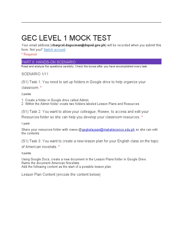 GEC Level 1 Mock Test Guide | PDF | Lesson Plan | Communication
