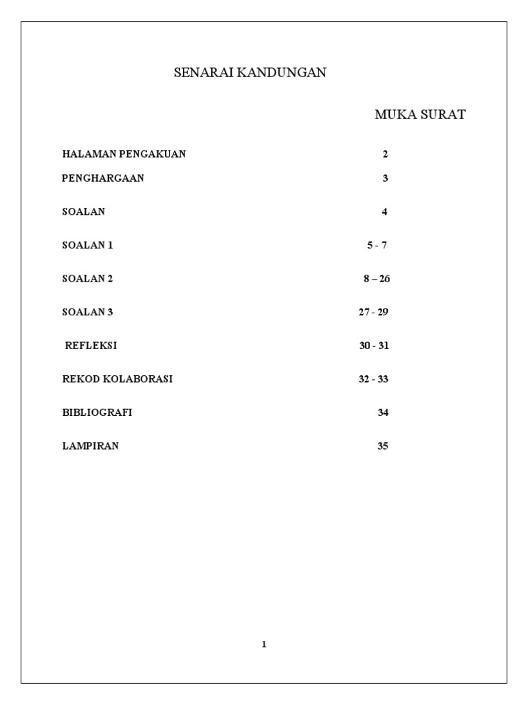 Senarai Kandungan Muka Surat