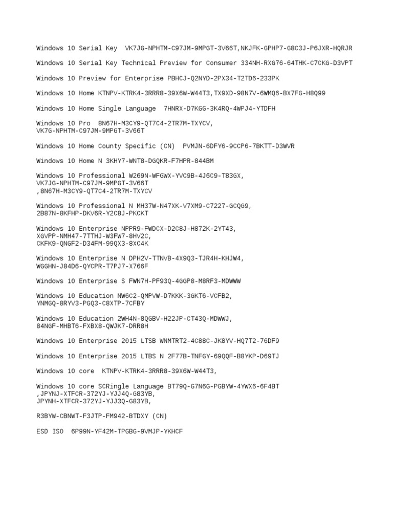 Windows 10 Serial Keys Collection | PDF