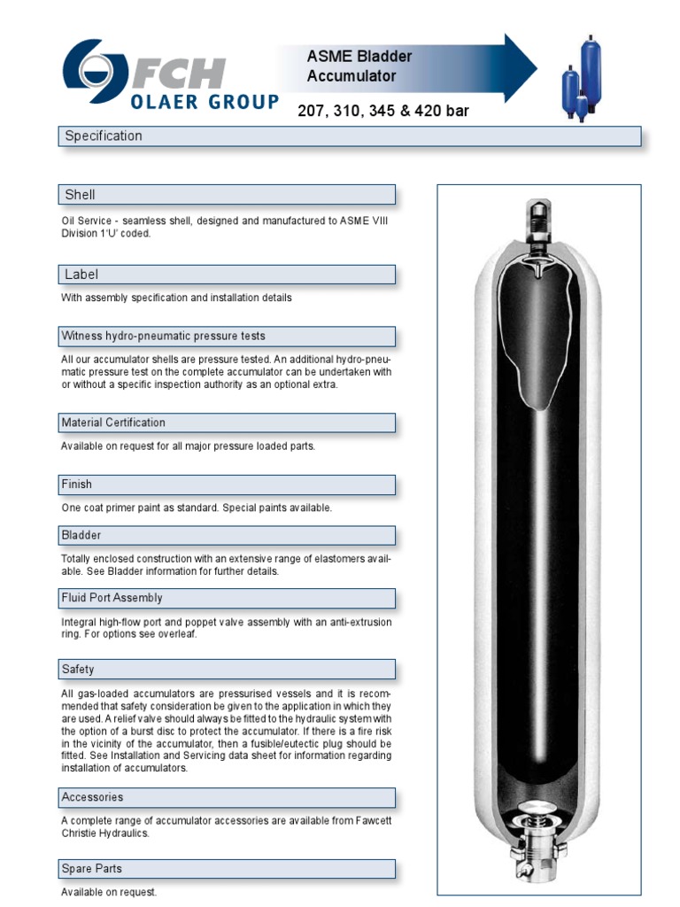 ASME Bladder Accumulator Datasheet | PDF | Valve | Mechanical Engineering