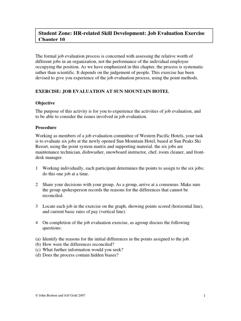 Chapter 10 Skill Development Exercise Job Evaluation Exercise