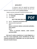 Informare Aparținători Modalitatea de Efectuare A Transferului Bancar Pentru Deținuții Din Custodia Penitenciarului Iași