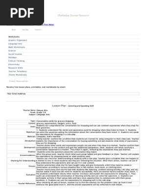 Printable Lesson Plan On Listening and Speaking Skill