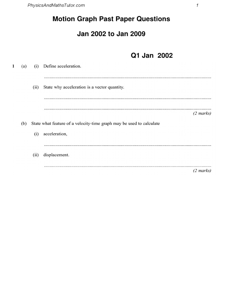 Motion Graph Past Paper Questions 2002-2009 | PDF