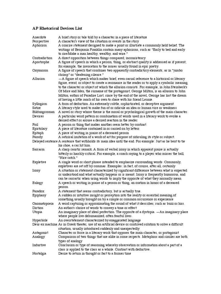 AP Rhetorical Devices List | PDF