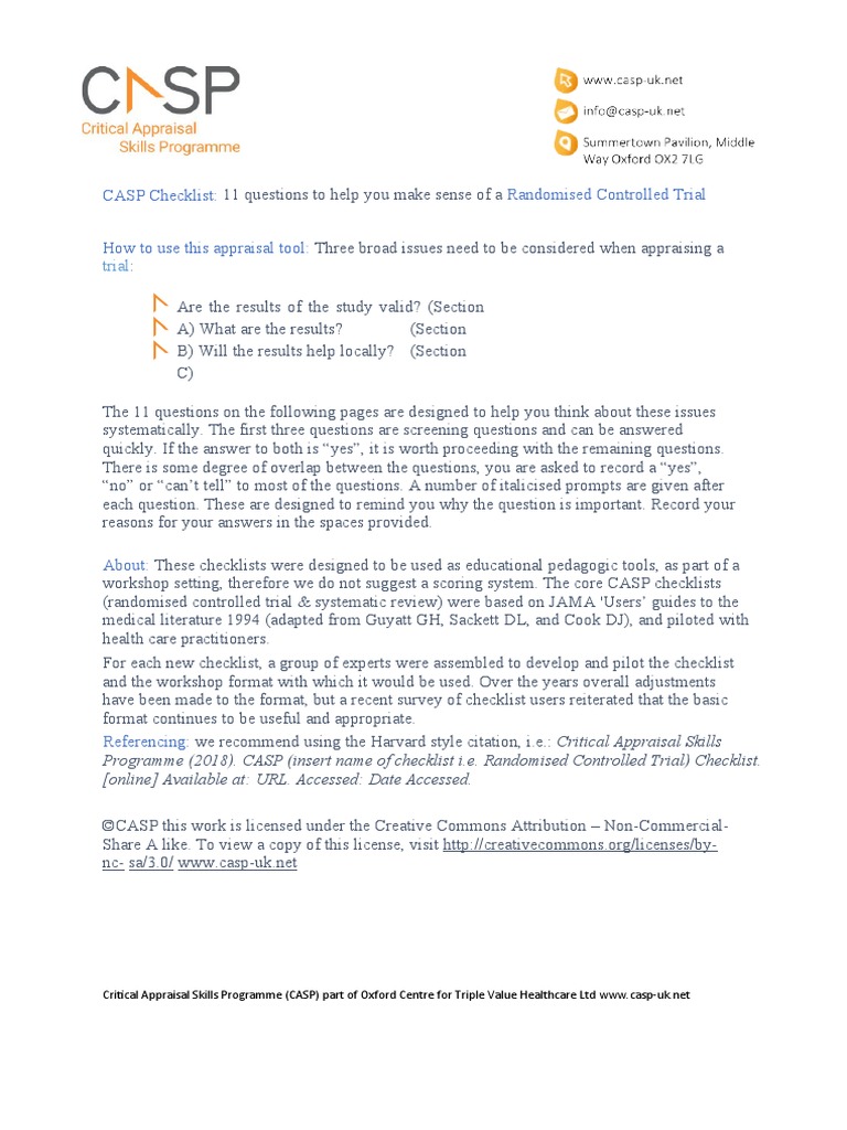 CASP Checklist Randomised Controlled Trial How To Use This Appraisal