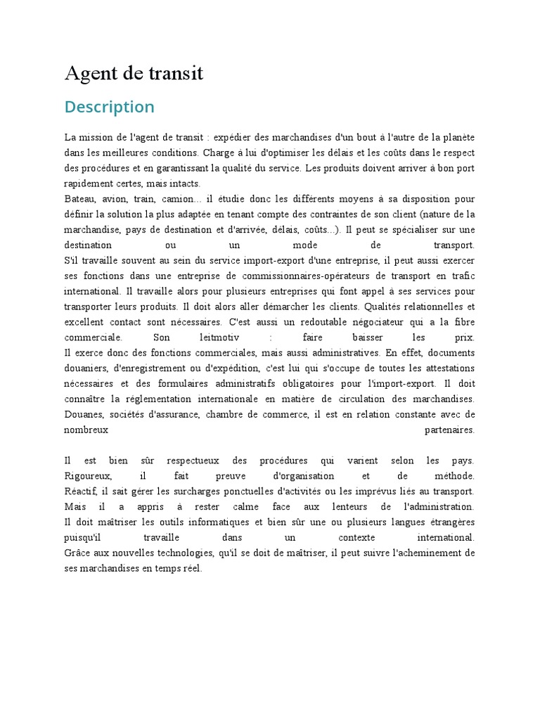 Missions et compétences de l'agent de transit | PDF | Transport | Sociétés