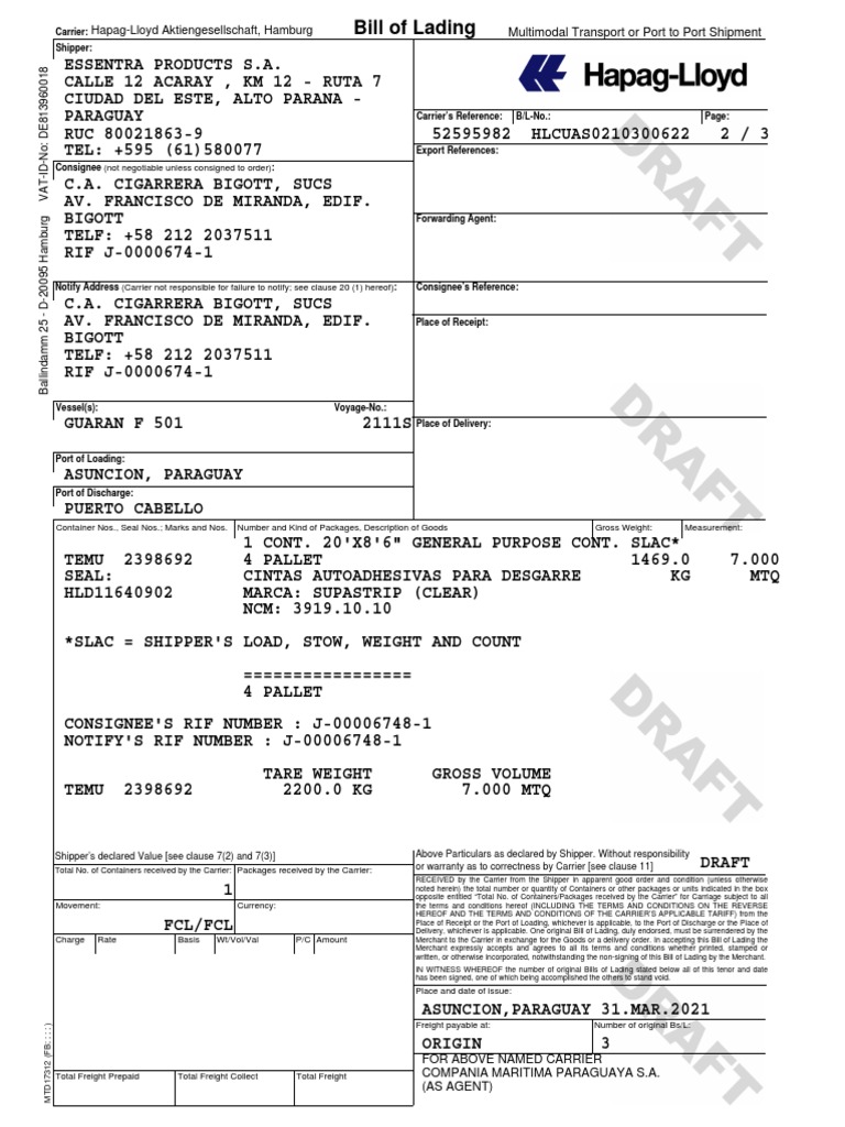 BL'S MASIVOS Hapag Lloyd | PDF | Bill Of Lading | Consignee