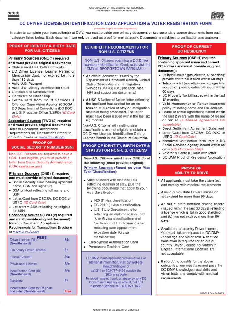 DC Driver License or Identification Card Application & Voter