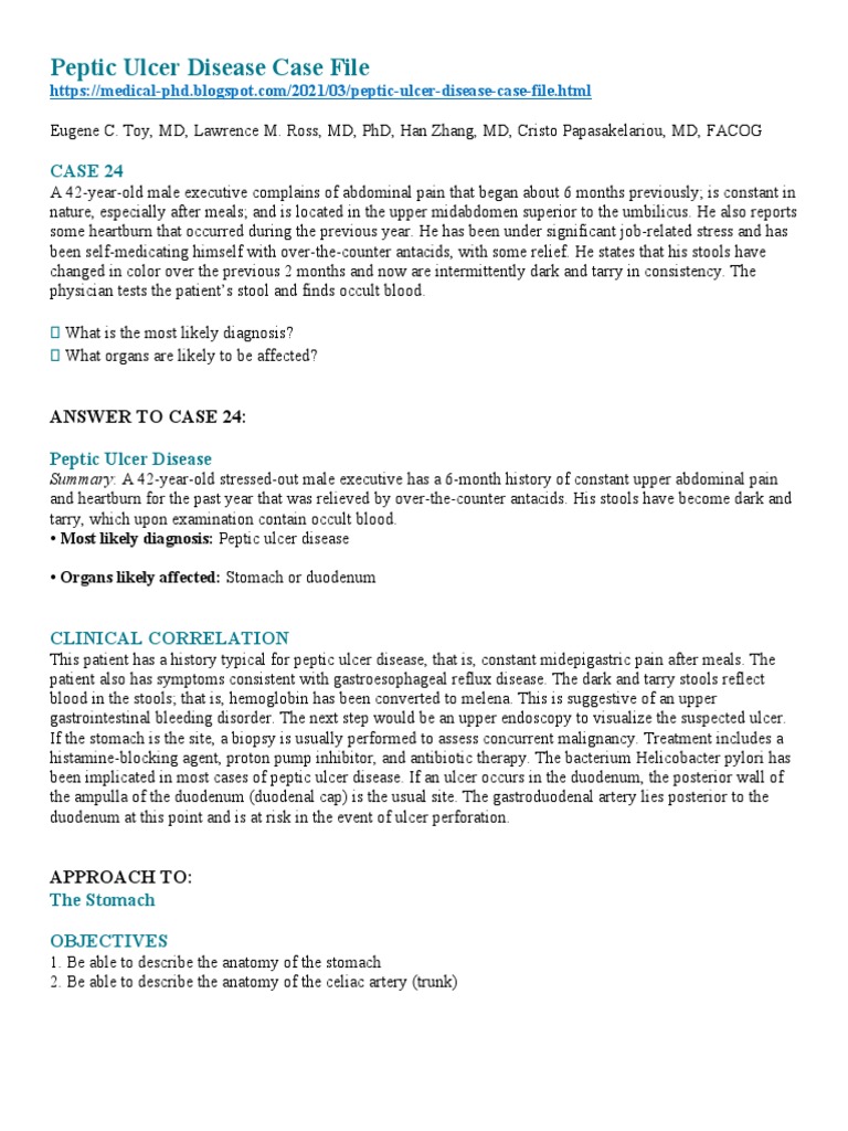 Peptic Ulcer Disease Case Study Analysis | PDF | Heartburn | Stomach