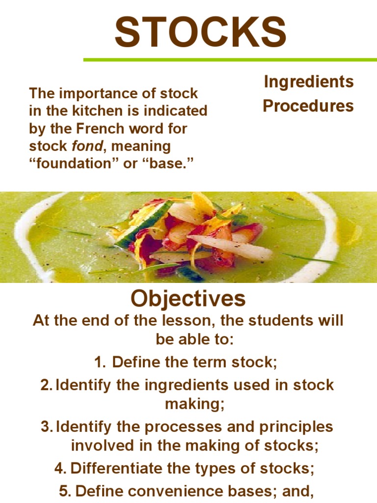 Stocks Ingredients Procedures PDF Stock (Food) Foods