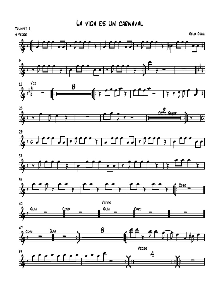 La Vida Es Un Carnaval Trumpet Sheet Music