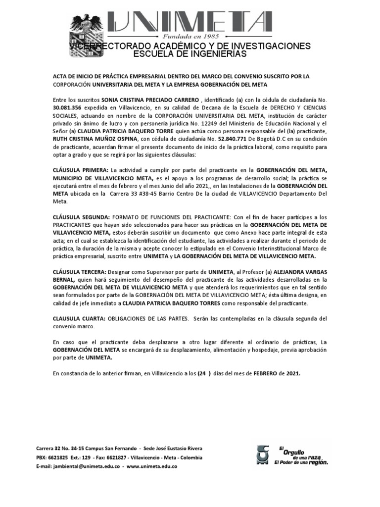 Acta de Inicio de Práctica en Gobernación | PDF | Ciencias sociales