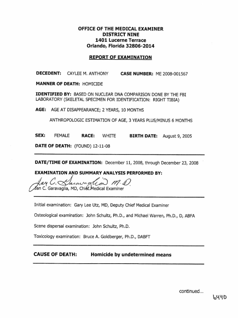 Caylee Anthony Autopsy Report PDF