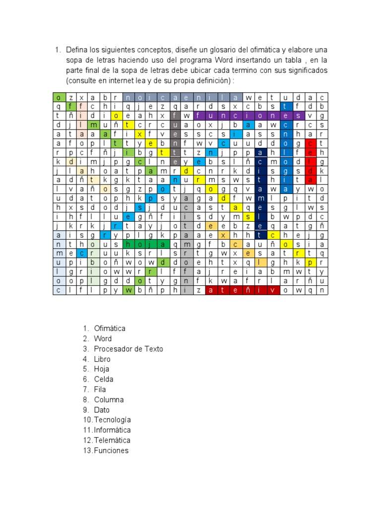 Definición de conceptos de ofimática y sopa de letras en Word | PDF ...