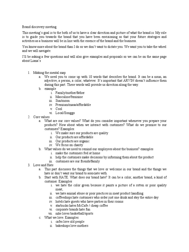 Brand Discovery Meeting Questionnaire PDF Brand Grammatical Gender