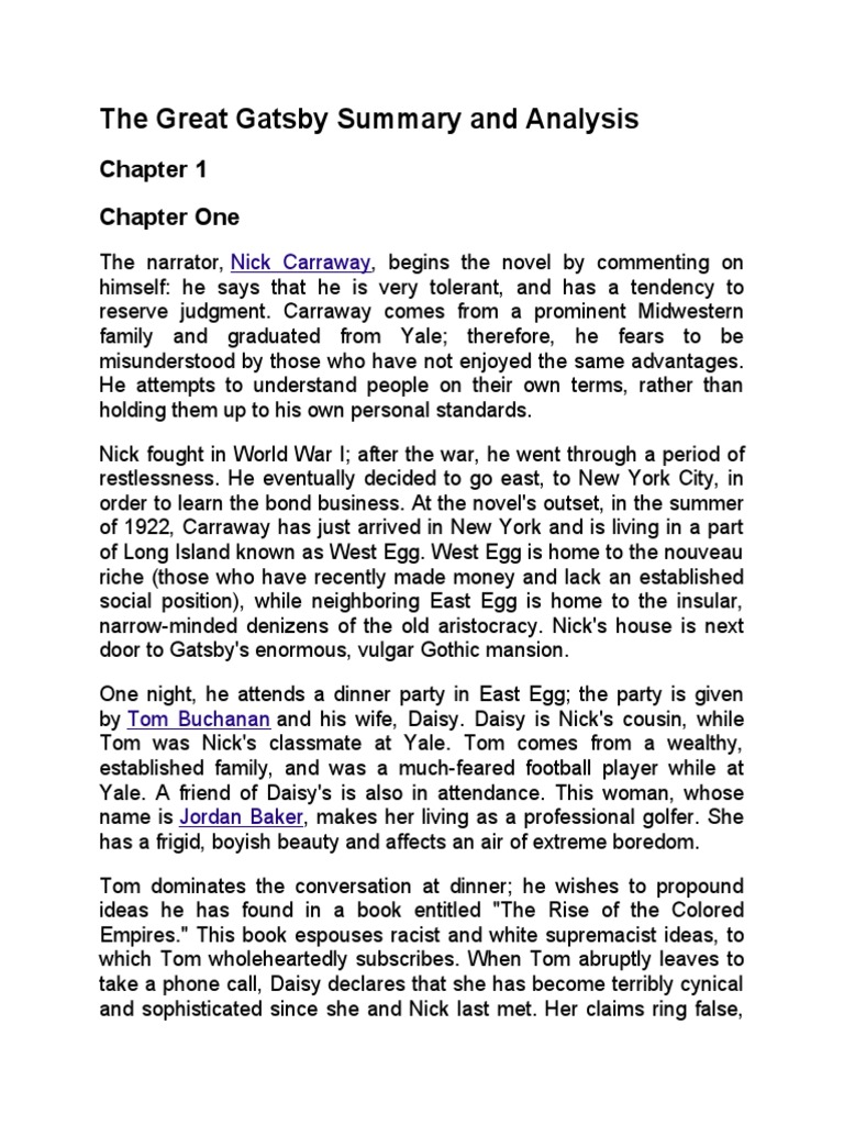 The Great Summary and Analysis of The Great Gatsby