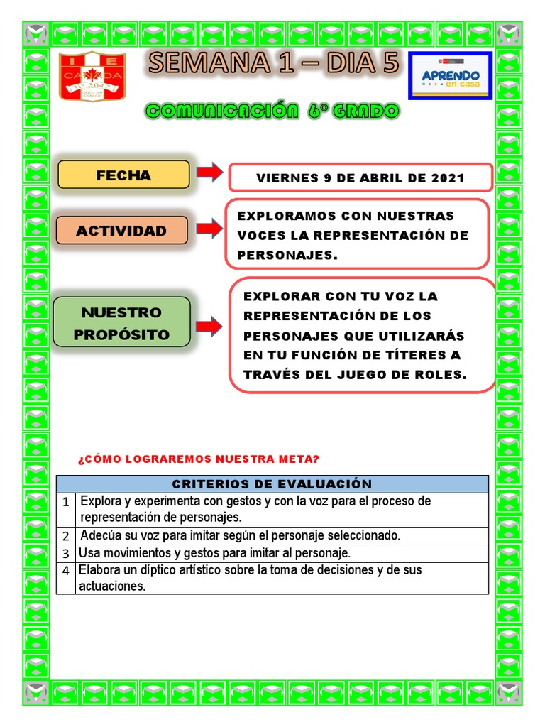 Semana 1 Dia 5 | PDF | Crecimiento personal y profesional | Artes del ...