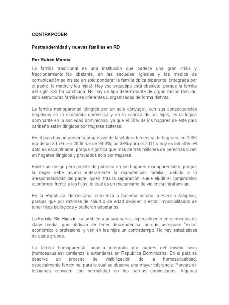 La Postmodernidad y Las Nuevas Familias en RD | PDF | Homosexualidad ...