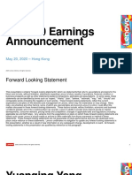 FY19/20 Earnings Announcement: May 20, 2020 - Hong Kong