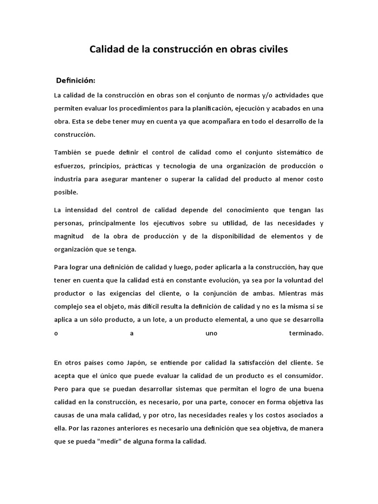Calidad en Obras Civiles de Construcción | PDF | Calidad (comercial ...