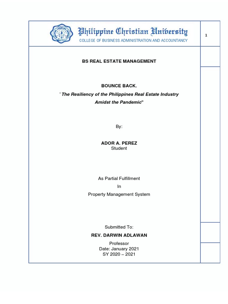 Bs Real Estate Management "The Resiliency of The Philippines Real