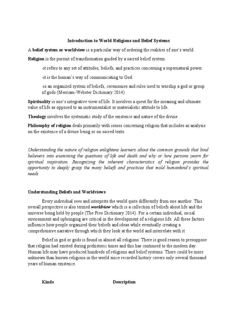 Introduction To World Religions and Belief Systems LECTURE | PDF ...