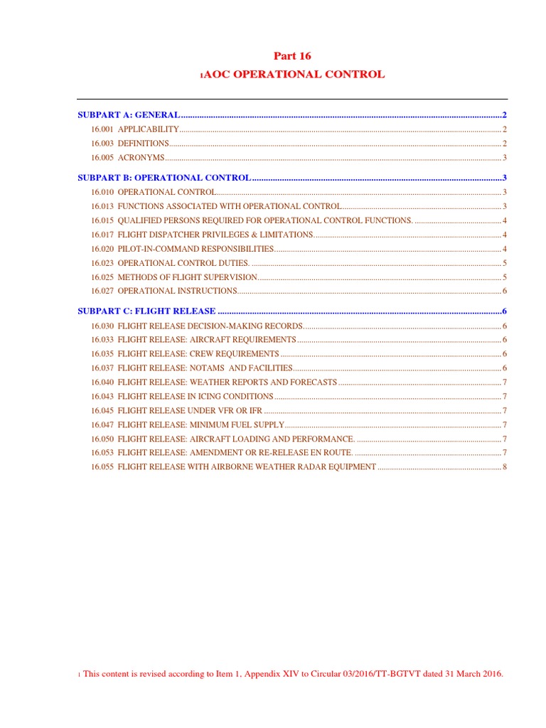 VAR Part 16 AOC Operation Control | PDF | Instrument Flight Rules ...