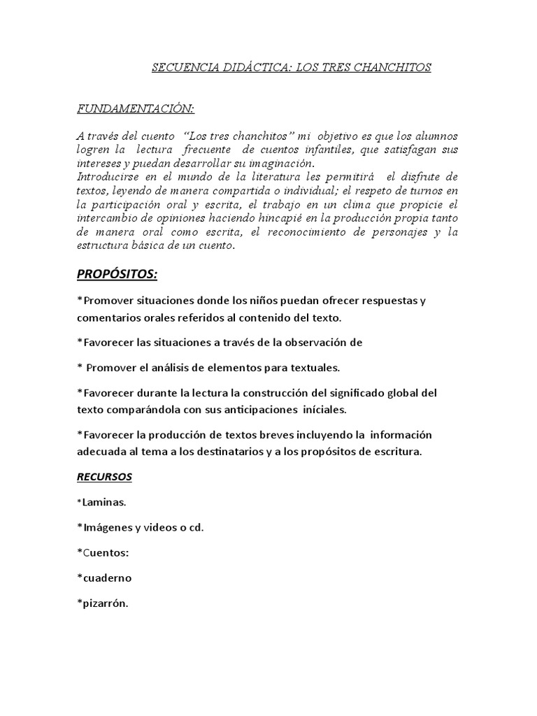 Secuencia Didactica Los Tres Chanchitos Nueva Pdf