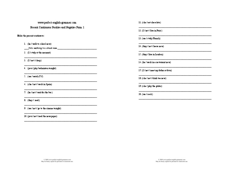 Present Continuous Positive and Negative Form 1 | PDF | Hot Drinks | Drink