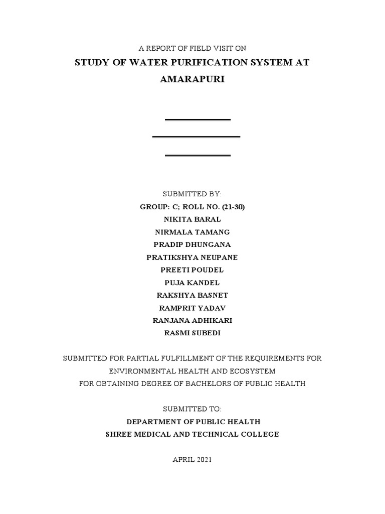 Study of Water Purification System at Amarapuri A Report of Field