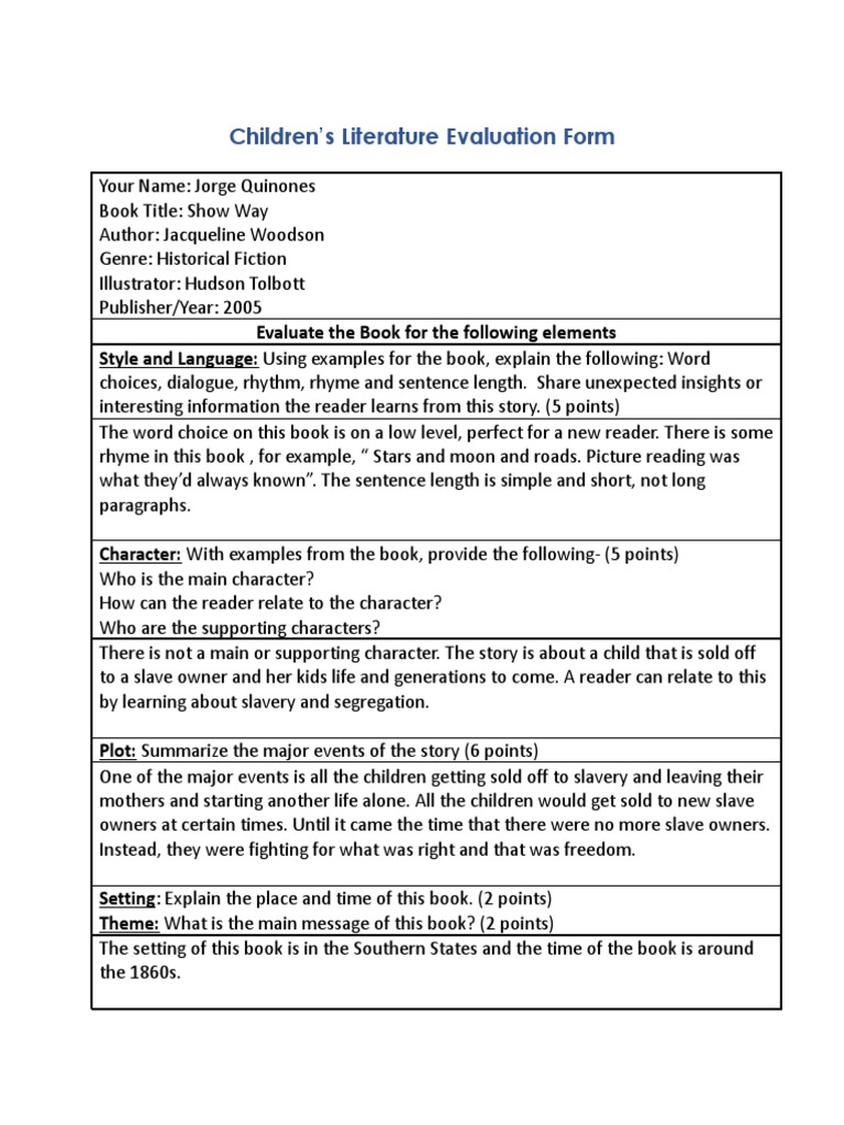 Children's Book Evaluation | PDF | Children's Literature | Cognitive ...