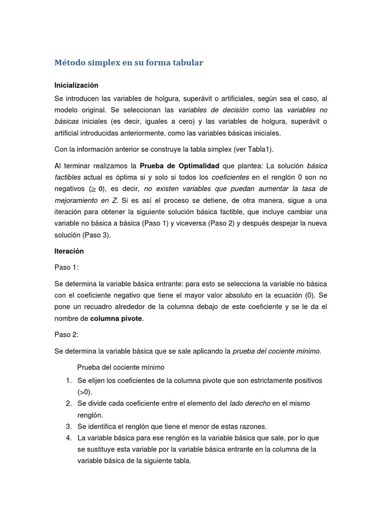Método Simplex Tabular Explicado | PDF | Algoritmos | Objetos matemáticos